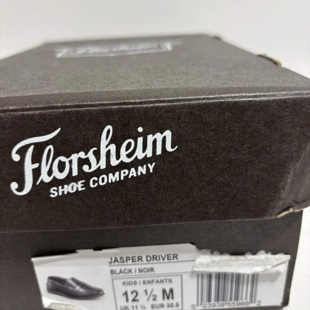 Florsheim Kids’ Jasper Driver, Black Slip-On Loafers, Boys’ Size 12.5 M